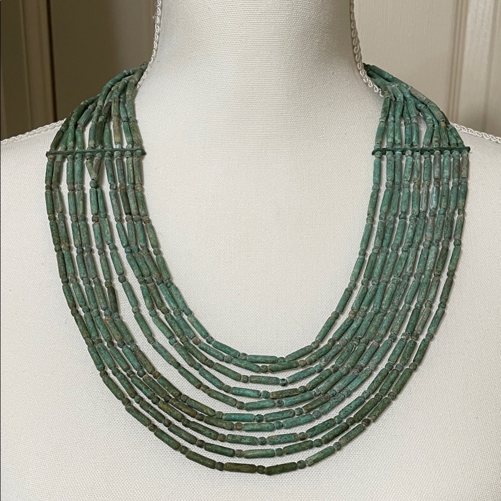 Elegant Tribal Brass Green Beaded Necklace
